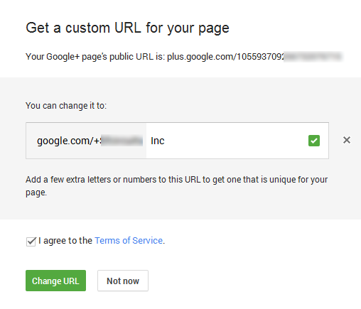 Get Custom URL in google+