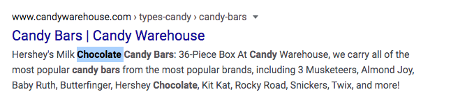 Google SERPS for Candy