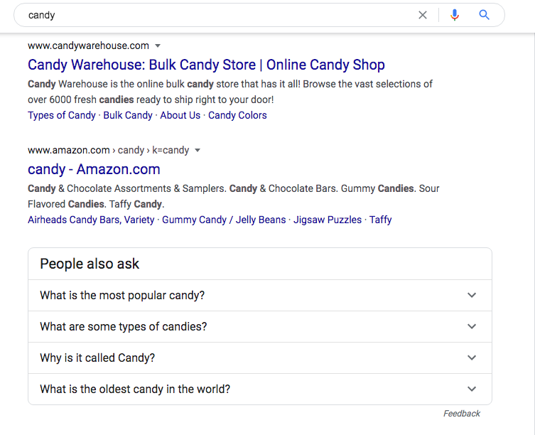 Candy search results on Google