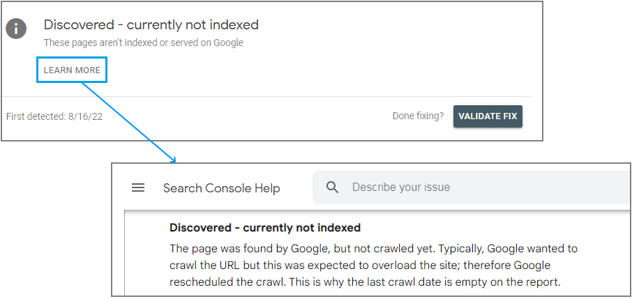 discovered – not currently indexed